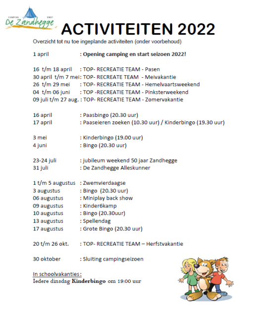 Activiteiten programma 2022